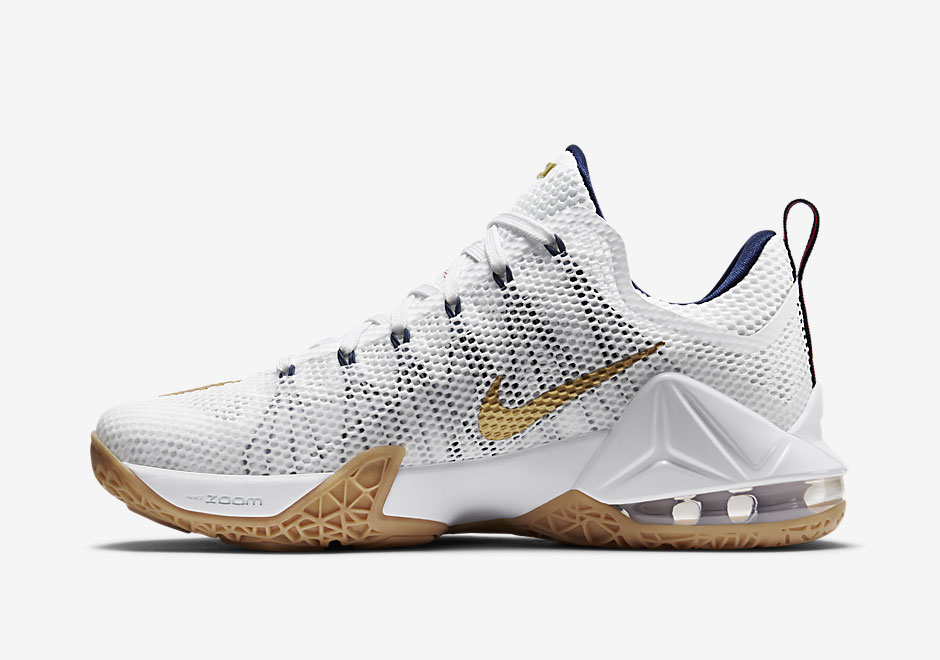 Lebron 12 Low White Navy Red Gum 2