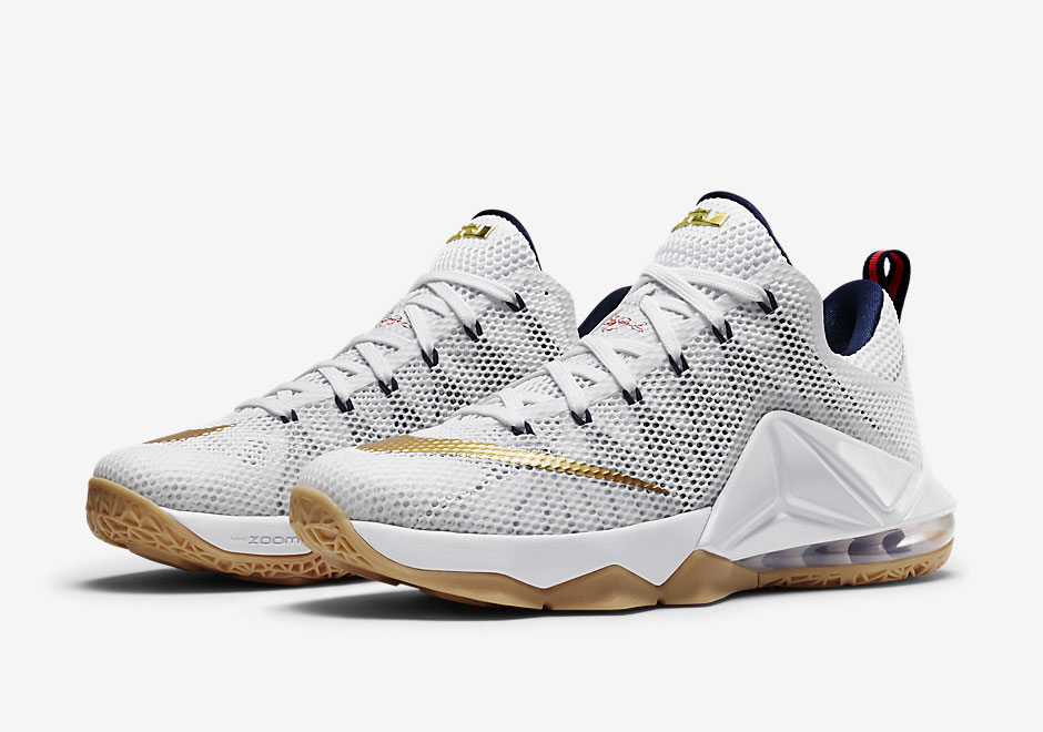 Lebron 12 Low White Navy Red Gum 3