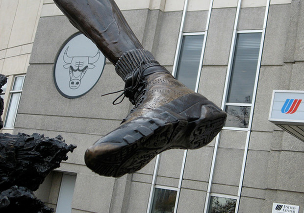 jordan 9 statue on feet