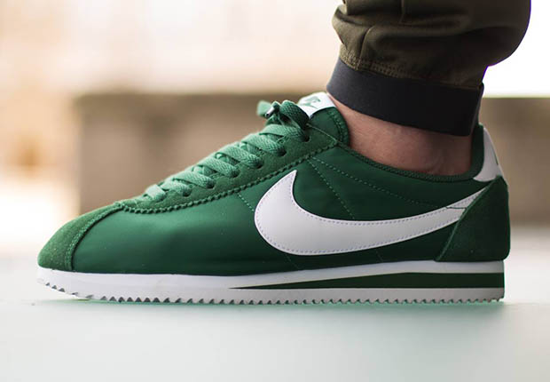 nike cortez green leather