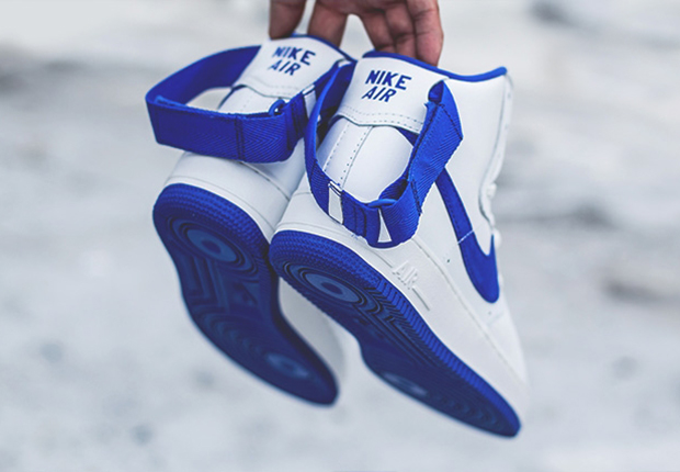 blue and white high top nikes