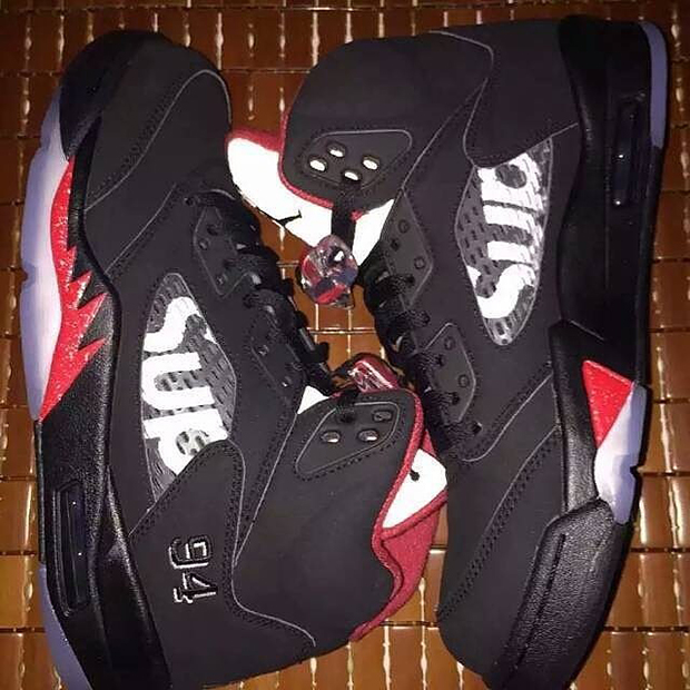 Here's What The Supreme x Air Jordan 5 “Black” Looks Like On-Feet