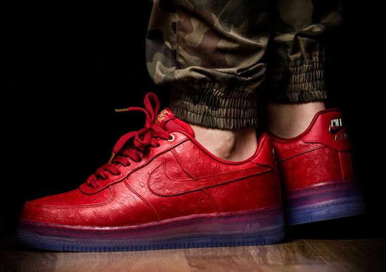 Red Ostrich Uppers On The Nike Air Force 1