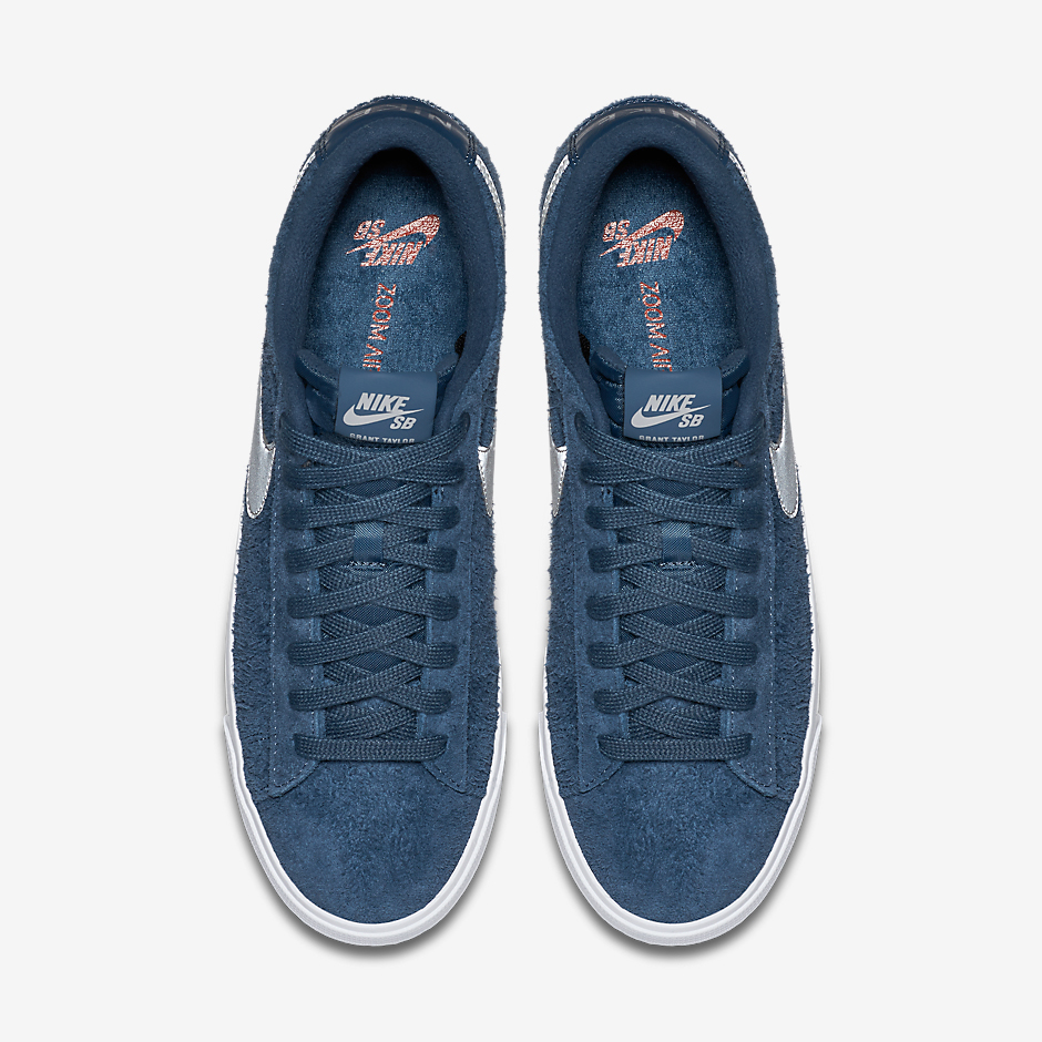 Nike Sb Blazer Low Grant Taylor Blue Suede Reflect Swoosh 05