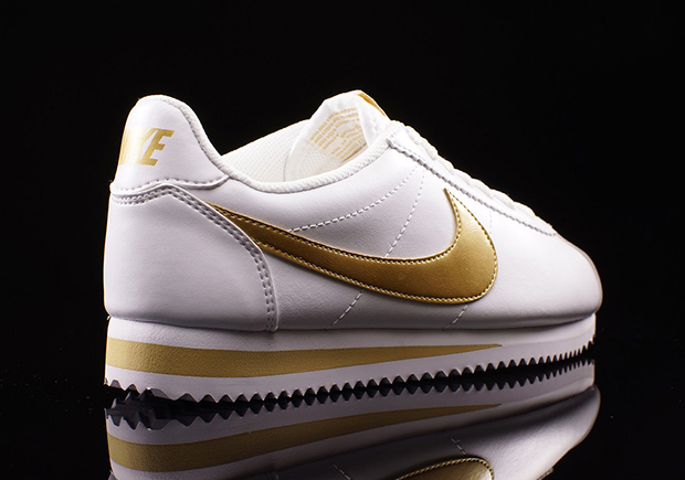 The Nike Cortez in Pristine White and Gold