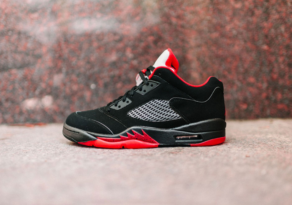 black and red low top 5s