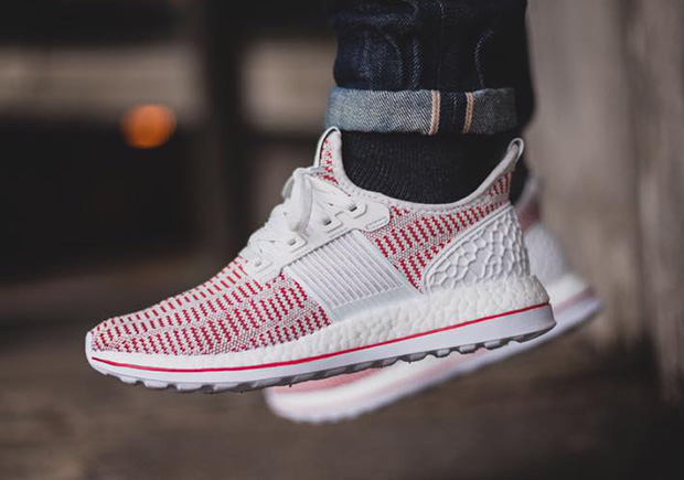 adidas Pure Boost ZG In Crystal White And Vivid Red