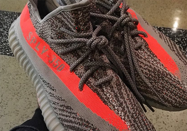 Here’s A Closer Look At The Upcoming Yeezys With The Big Orange Streak