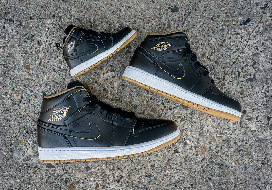 nike air jordan 1 mid black and gold