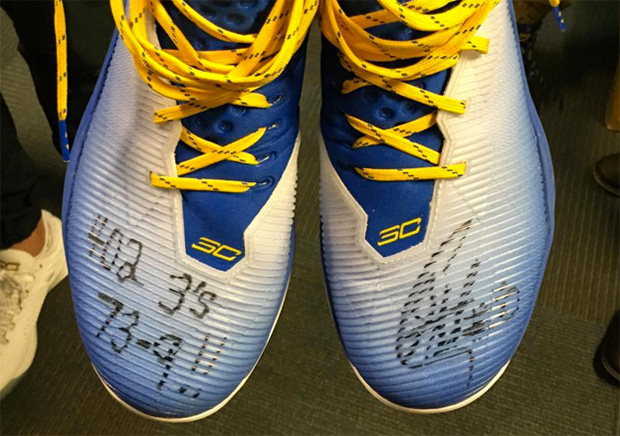 Steph Curry Autographed His Game-Worn UA Curry 2.5 From Record-Breaking Night