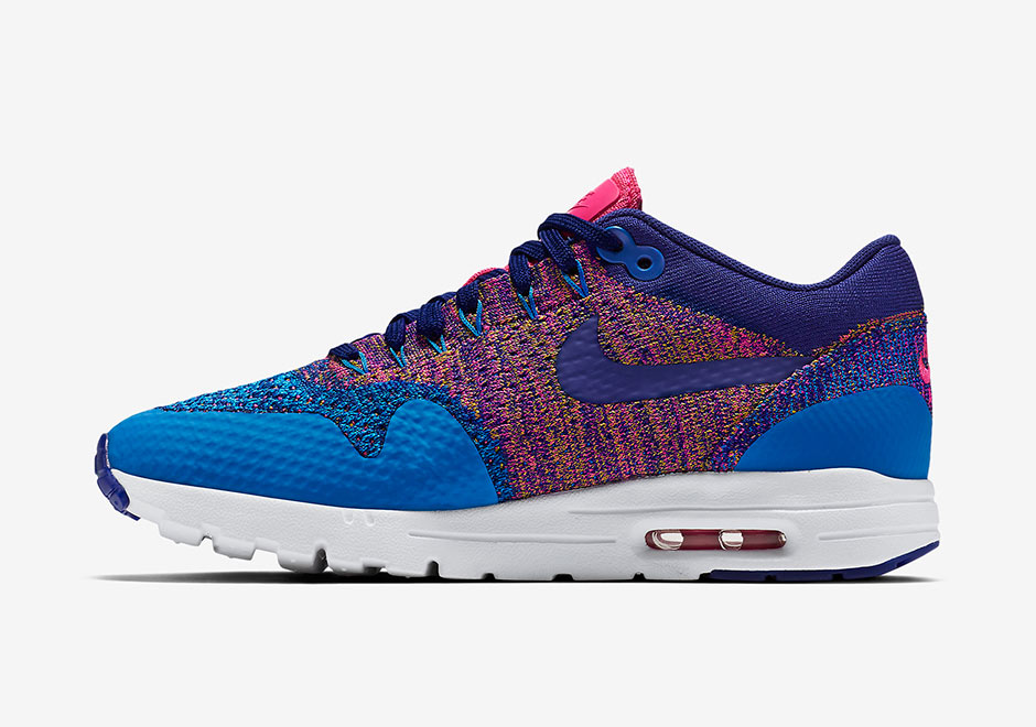 Nike Wmns Flyknit Air Max 1 Multicolor Photo Blue Royal Blue Pink Flash 3