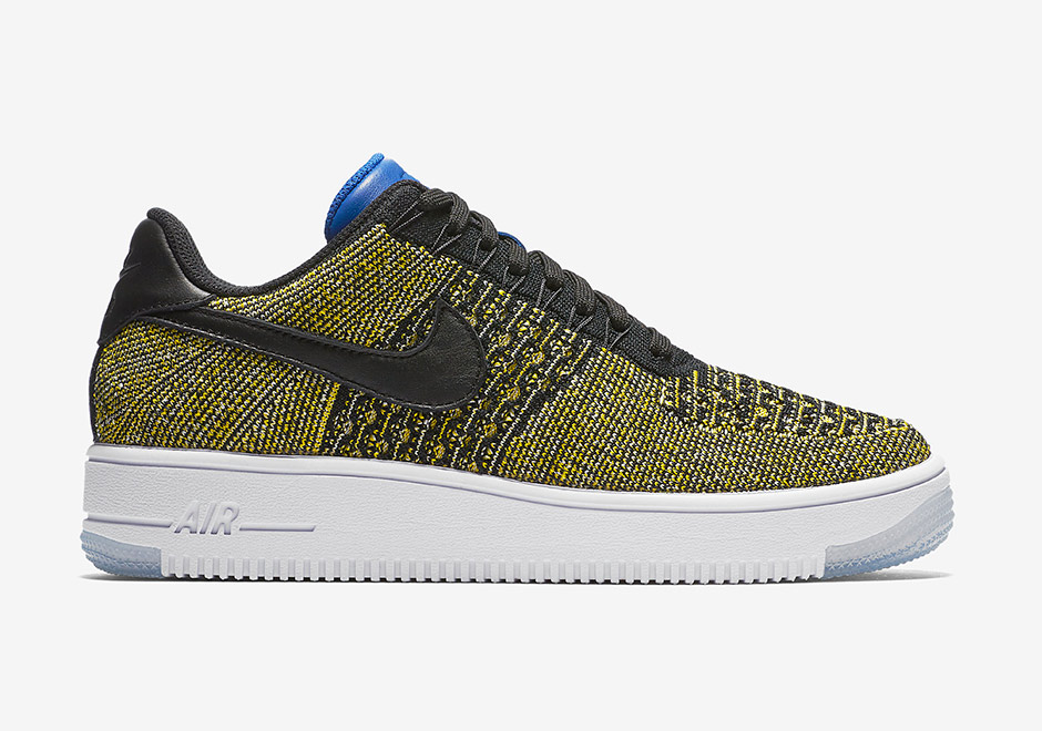 Nike Air Force 1 Flyknit Yellow Black Blue Warriors 3