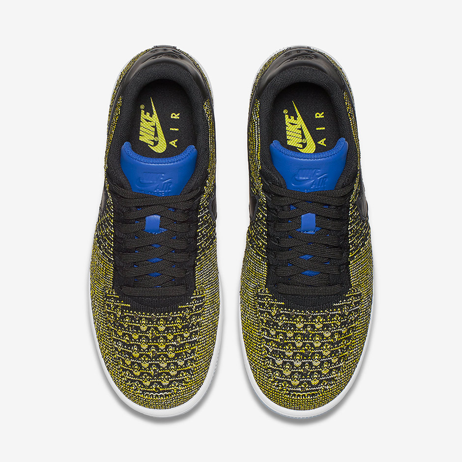 Nike Air Force 1 Flyknit Yellow Black Blue Warriors 4