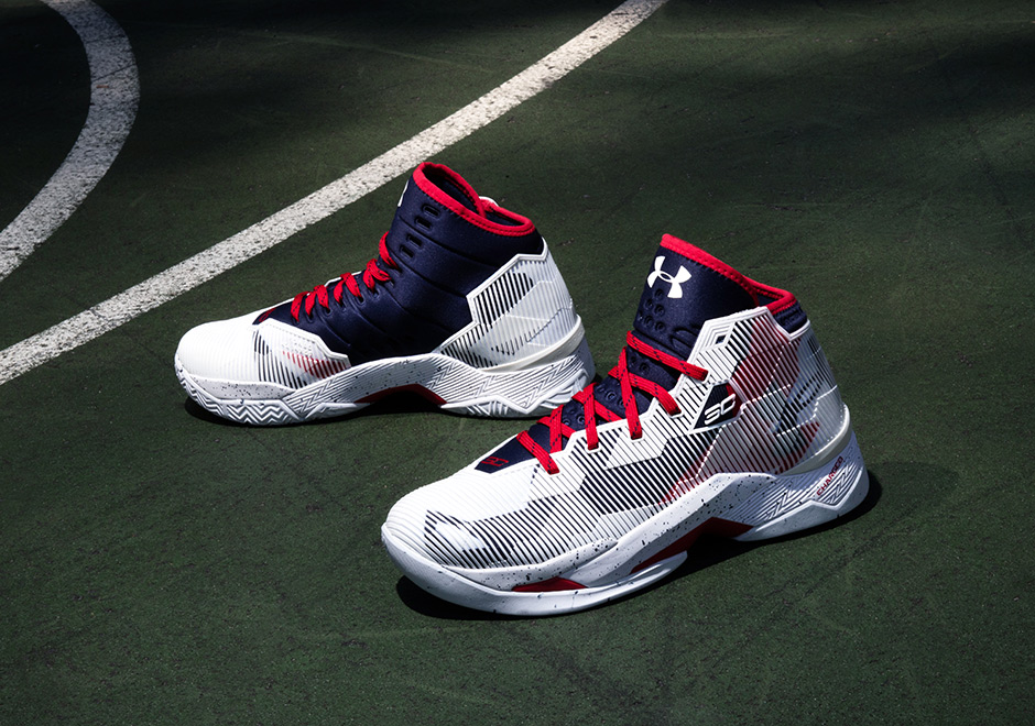 red white and blue steph curry shoes