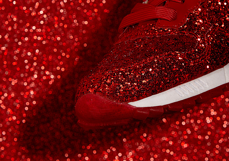 red and white glitter jordans