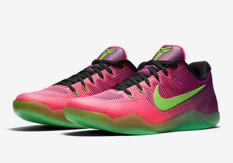 Nike Purple and Neon Green Kobe XI Sneakers Nike Kobe 11 XI Low EM Mambacurial Hot Pink Neon Flash Green  main image 3
