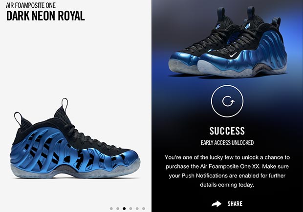 Nike Snkrs Foamposite Royal Early Access