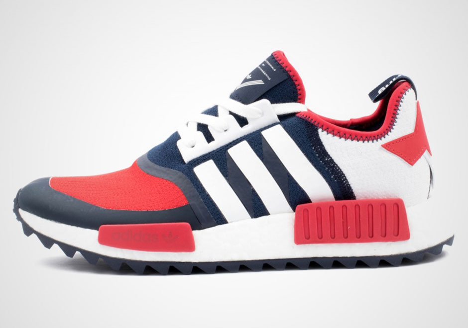 Nmd red white hot sale and blue stripes