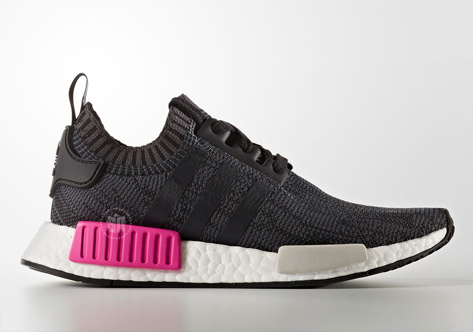 Adidas originals nmd r1 on sale trainers in black and pink