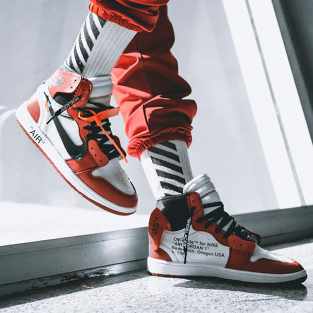 off white jordans on feet