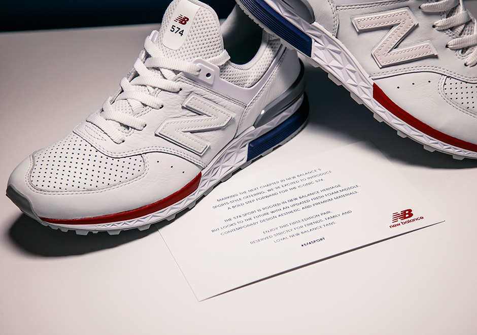 new balance lifestyle 574 sport white blue & red shoes