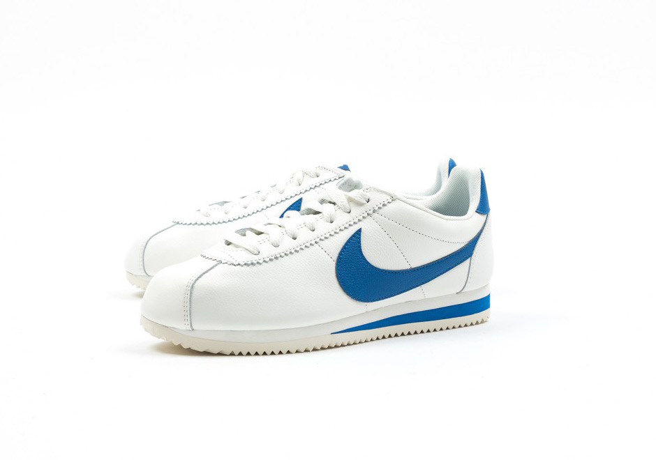 nike cortez blue and white