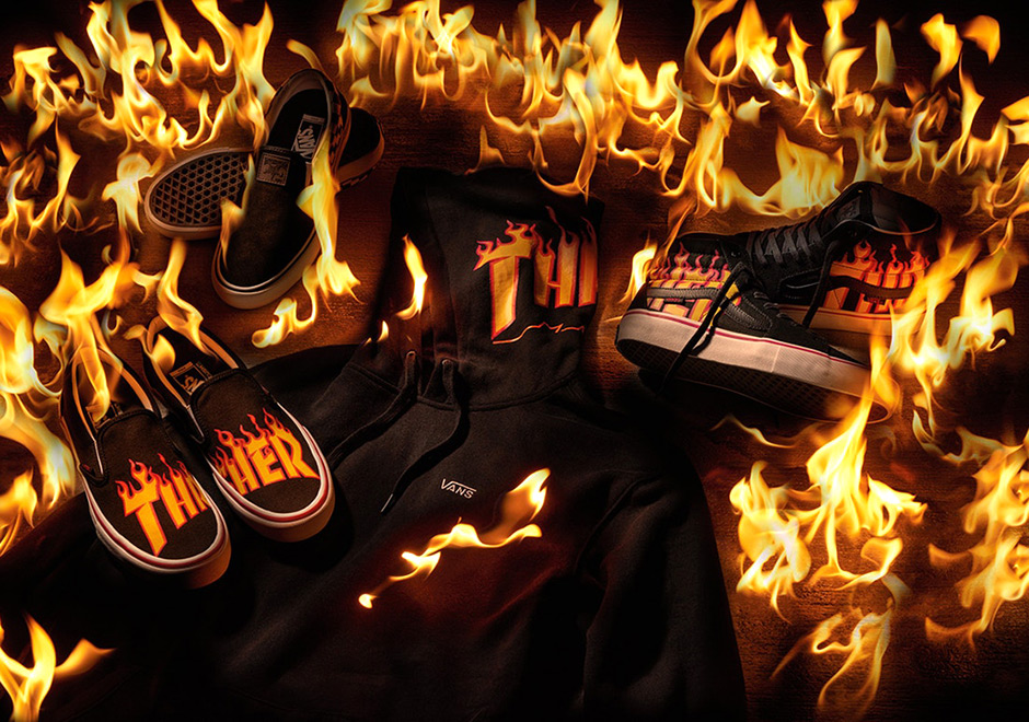Thrasher Vans Fire Flames Logo Collab Footwear Apparel 2