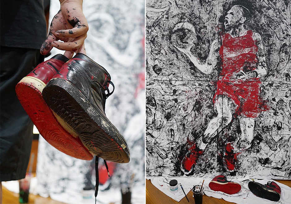 Artist Paints Michael Jordan Using Air Jordan 1 As A Brush