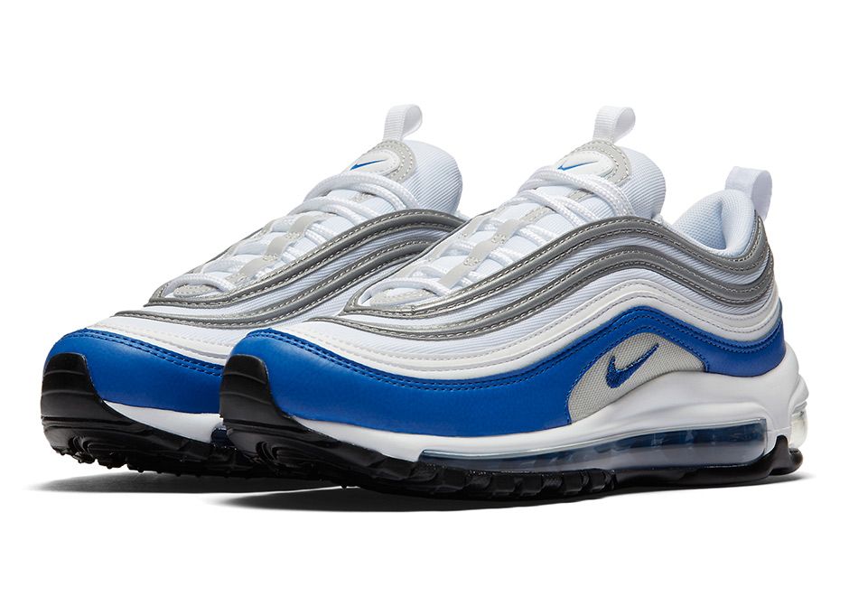 blue and white air max 97