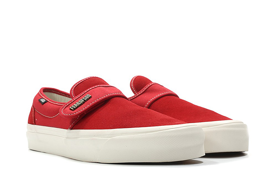 fear of god vans red slip on