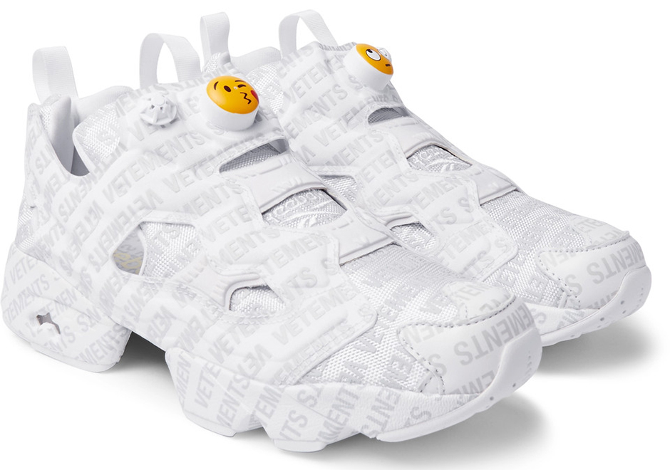 vetements white reebok classics edition logo emoji instapump fury sneakers
