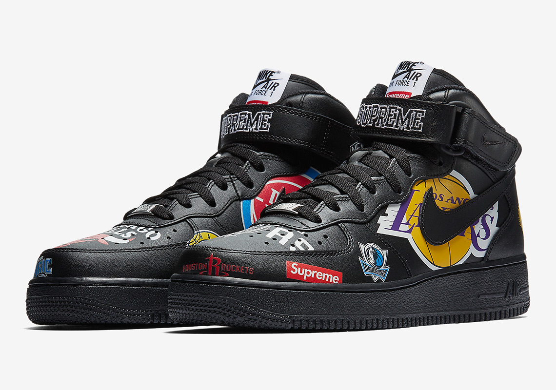 Supreme Nike Air Force 1 Mid Black NBA Logos AQ8017-001 | SneakerNews.com