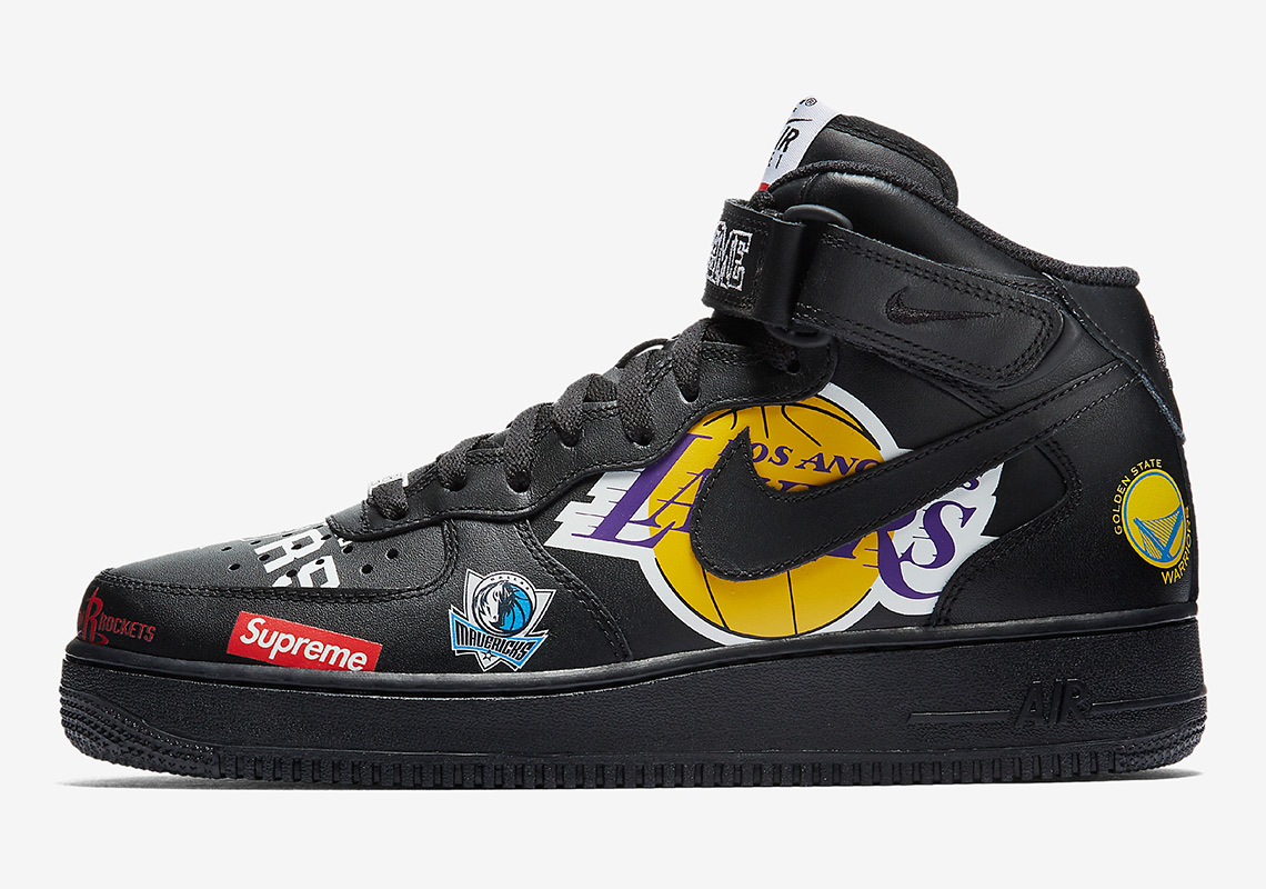 Supreme Nike Air Force 1 Mid Black NBA Logos AQ8017-001 | SneakerNews.com