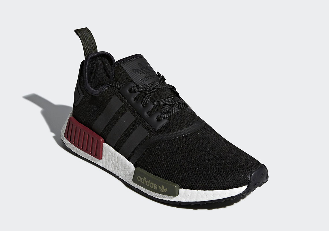 adidas nmd r1 trainers black burgundy olive exclusive