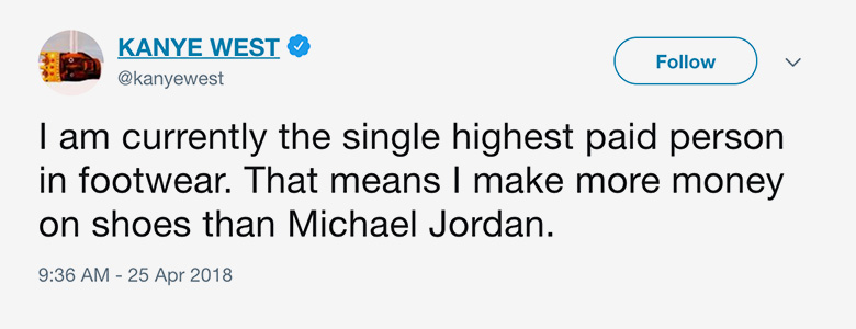 Kanye West Tweet Highest Paid Person In Footwear
