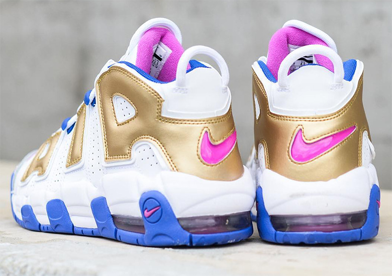 Nike uptempo pink and white