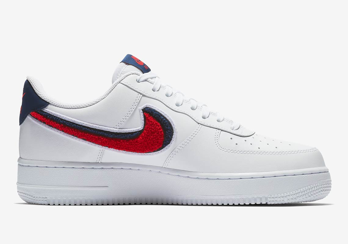 Nike Air Force 1 Low 3D Chenille Swoosh White Red Blue Men's - 823511-106 -  US