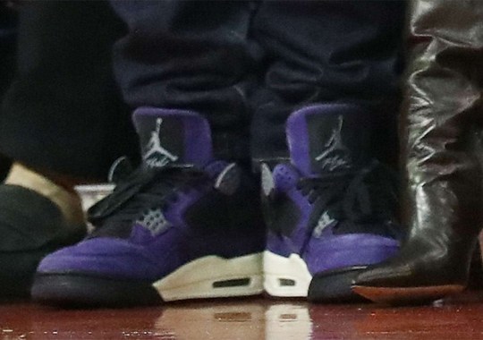 Travis Scott Wears His Purple Air Jordan 4 To Game 7 Of The Western Conference Finals