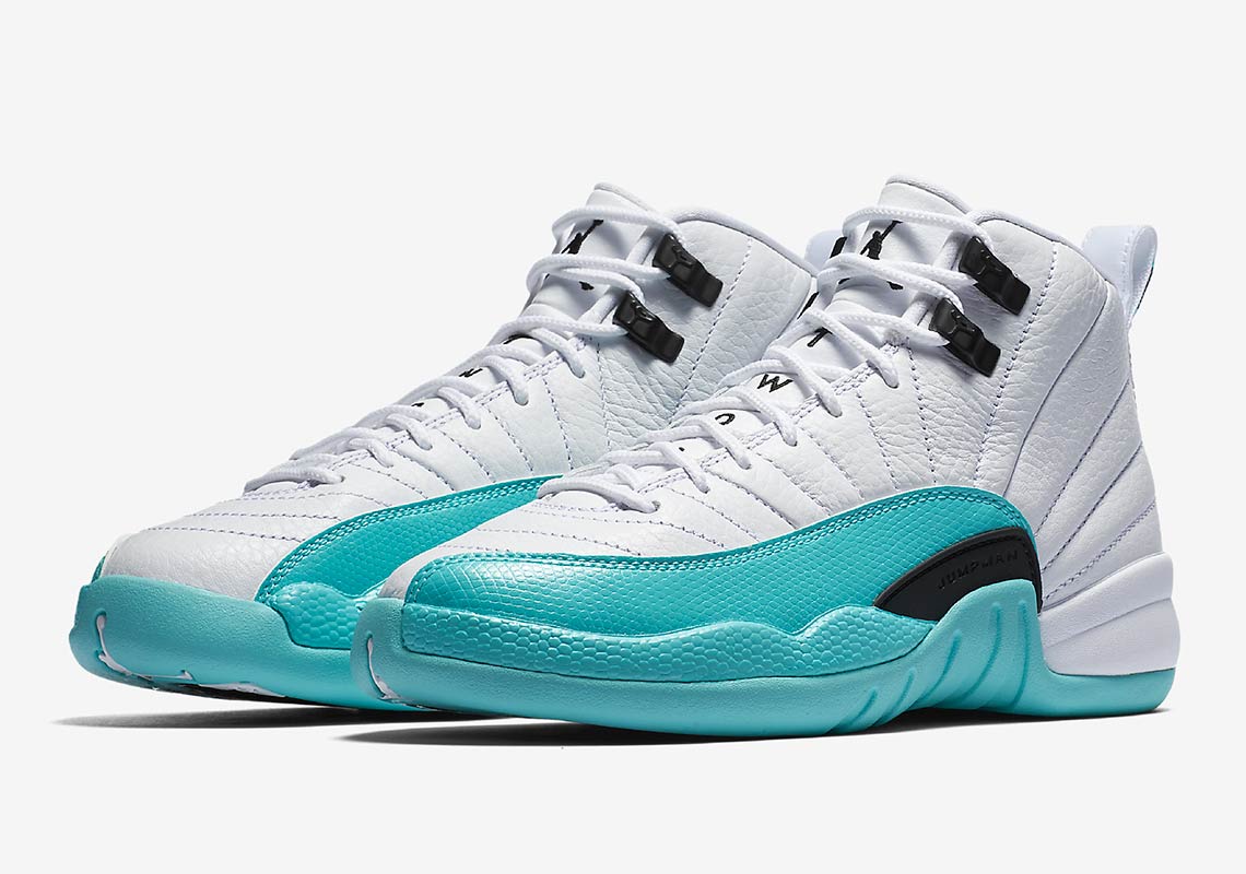 teal and white jordan 12s