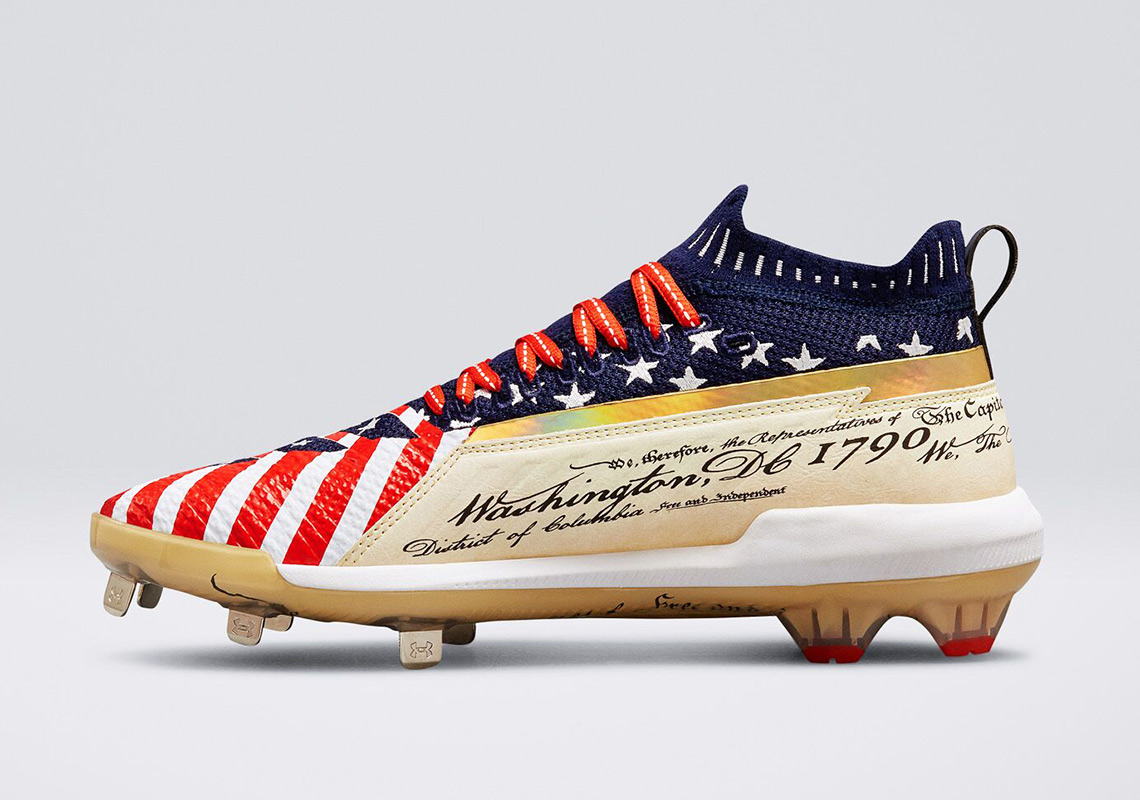 harper red white and blue cleats