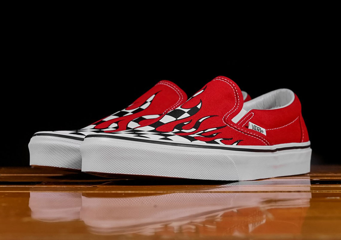 red checker flame vans
