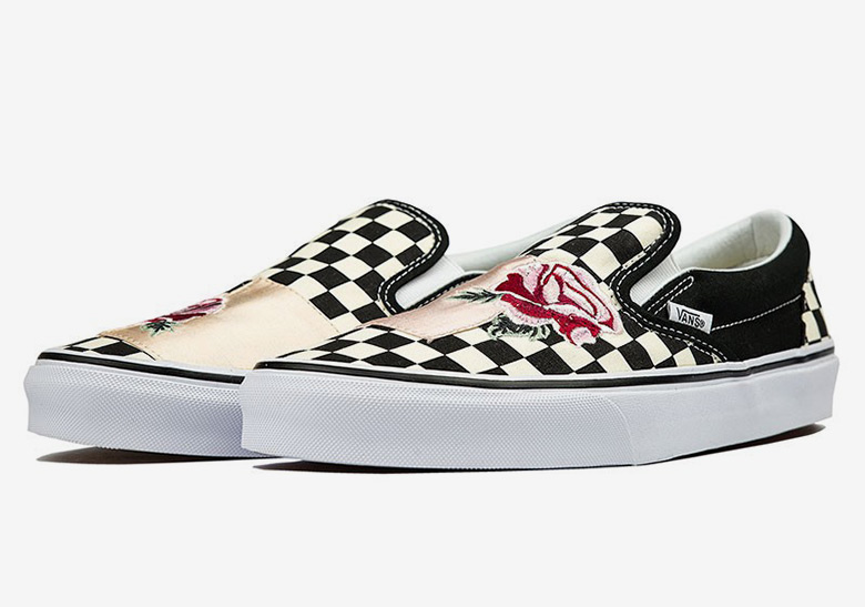 black and white checkered vans with roses