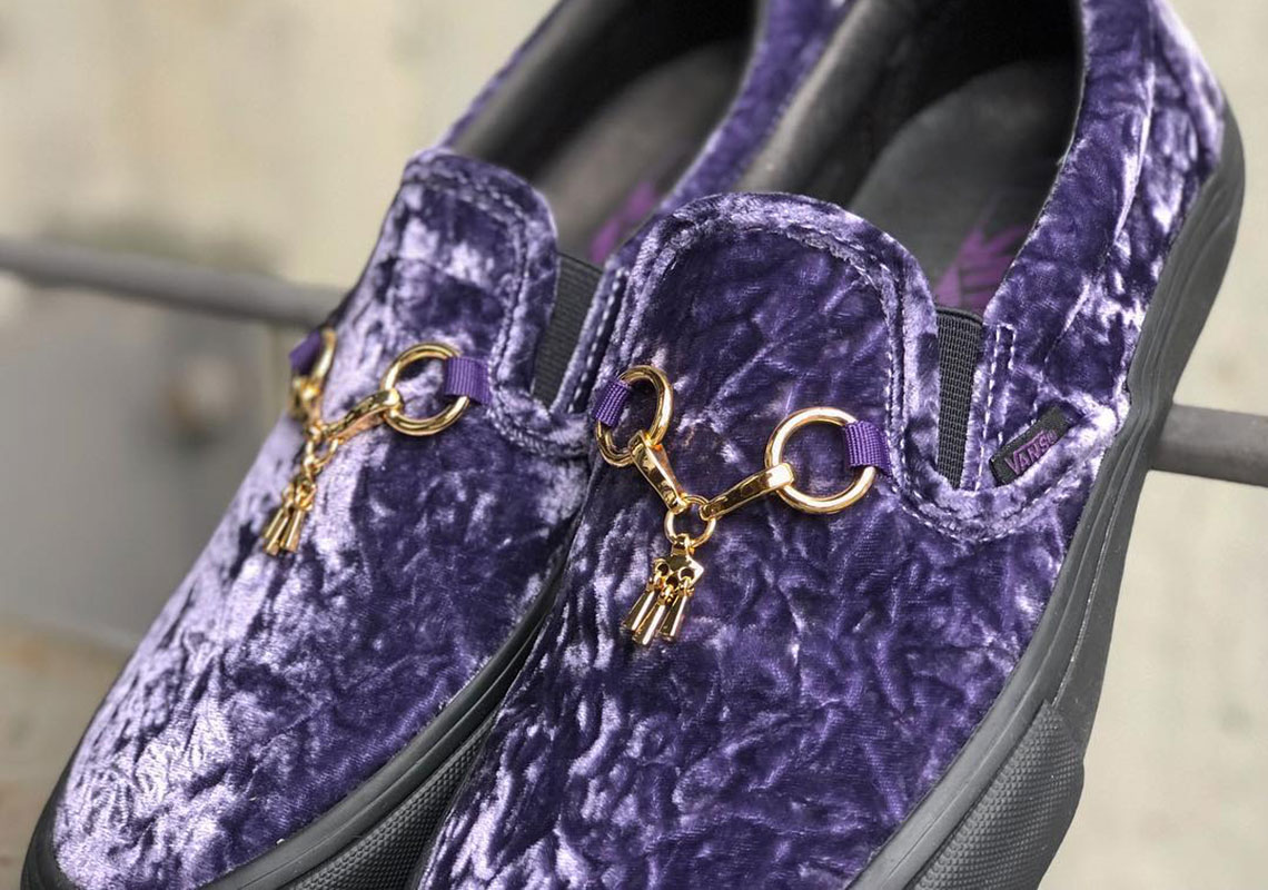 purple velvet vans slip ons