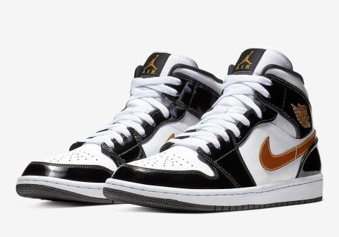 Jordan 1 Mid Black Gold Patent Leather 852542-007 Store List ...