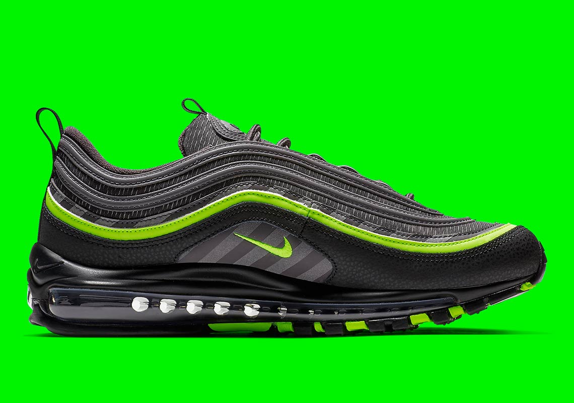 lime green black and white air max 97