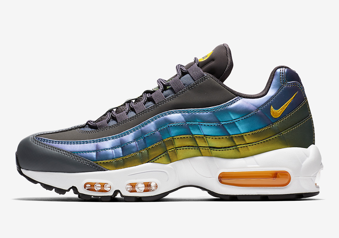The Nike Air Max 95 Features Pearlescent Finishes With Blue And Gold