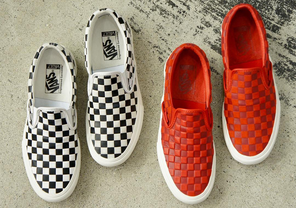 Vans leather outlet checkerboard slip on