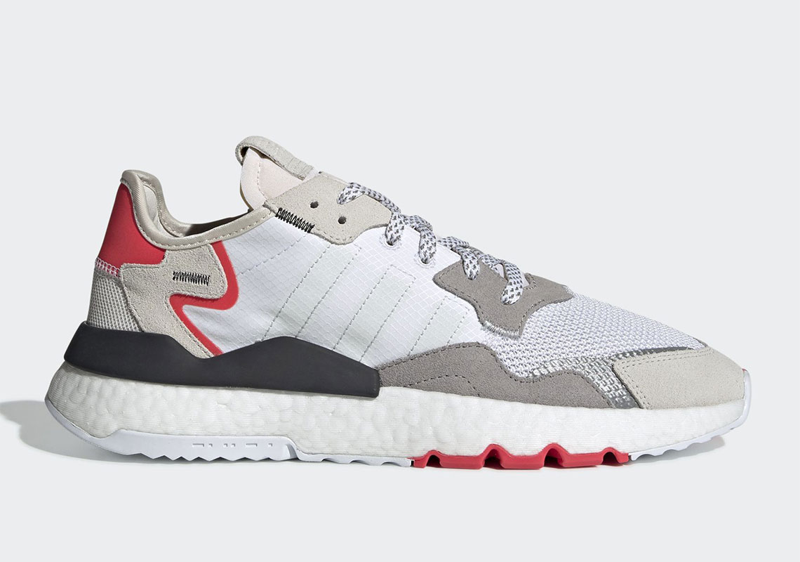 The adidas Nite Jogger In Light Grey And Red Drops In April