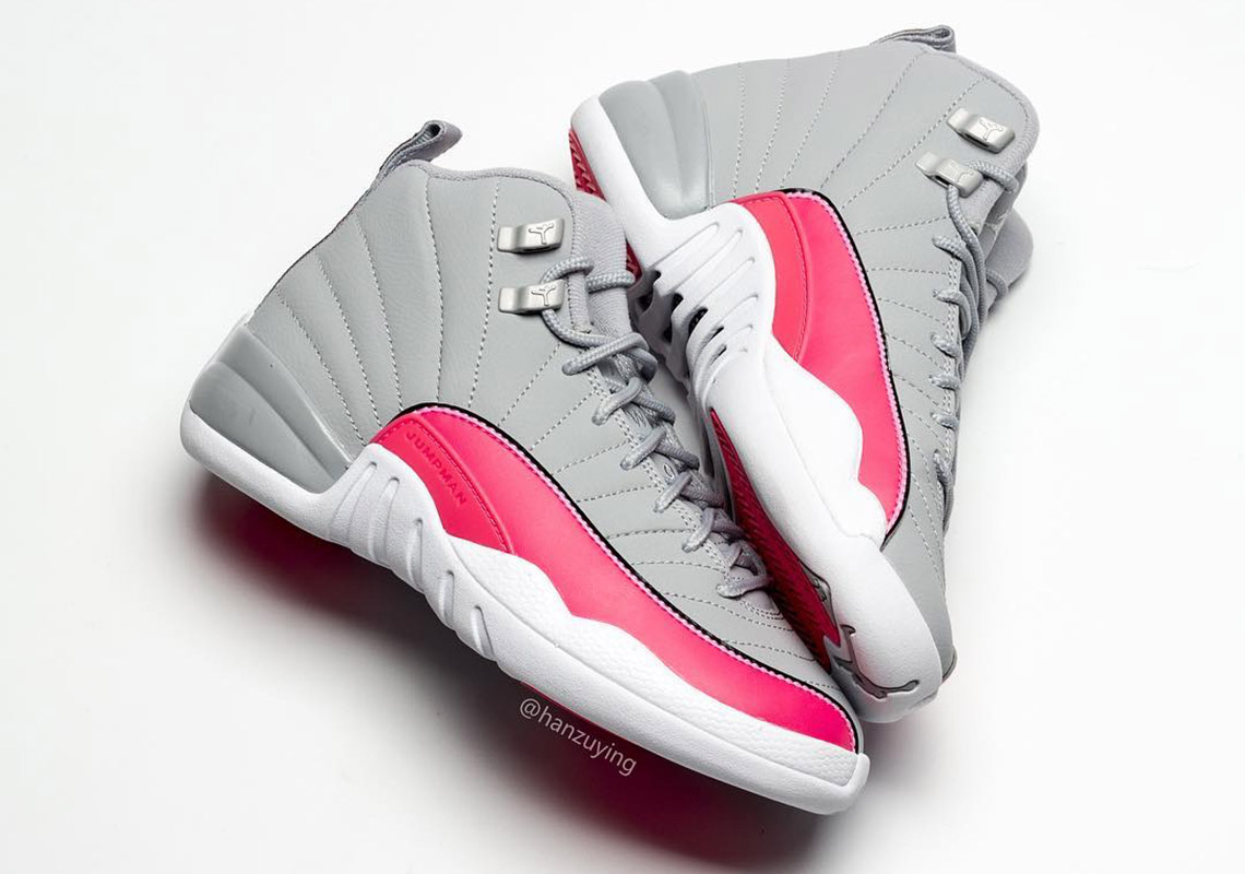 gray and pink jordan 12