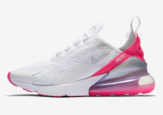 The Nike Air Max 270 For Women Appears In Aluminum Grey And Pink